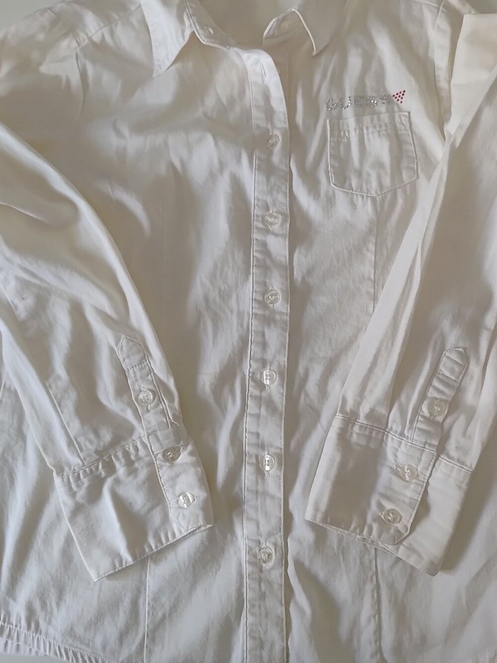 Guess Junior XL (16) Cotton White Long Sleeve Button Down Shirt - Picture 6 of 14